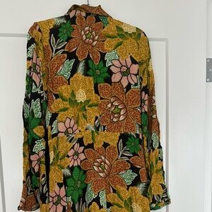 FARM Rio Long Sleeve Dress in Black, Green, and Gold